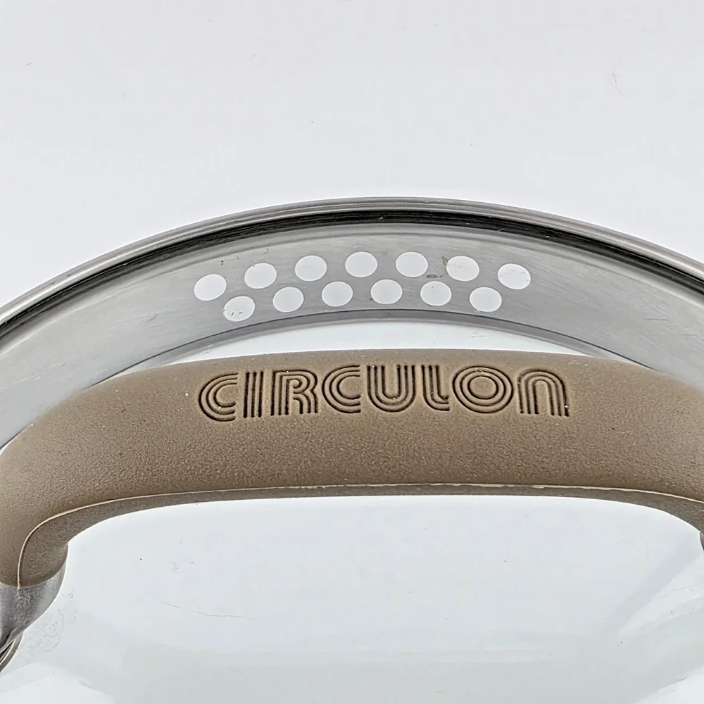 Circulon 7 Inch Glass Pot Lid w/ Stainless Rim & Brown Silicone Grip Handle